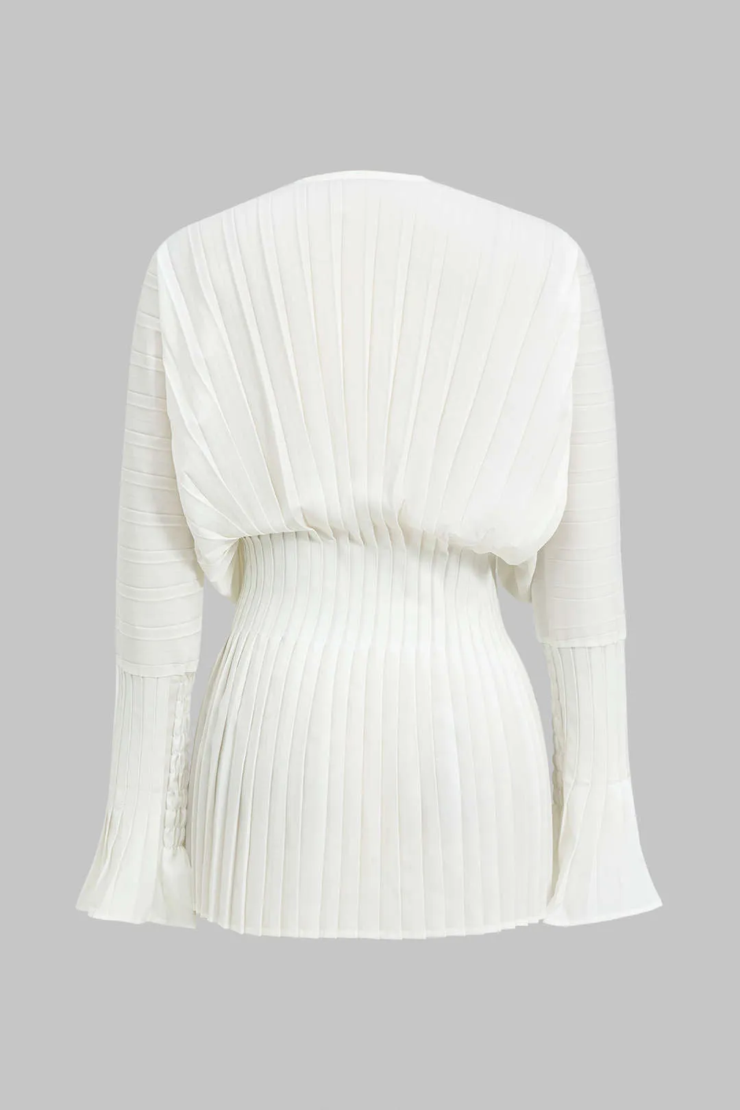Pleated Bell Sleeve V-Neck Mini Dress in white Gloria Lanvin