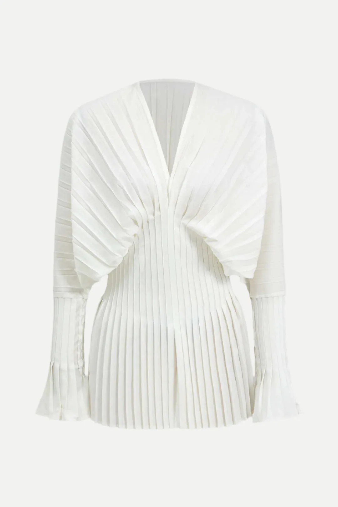 Pleated Bell Sleeve V-Neck Mini Dress in white Gloria Lanvin