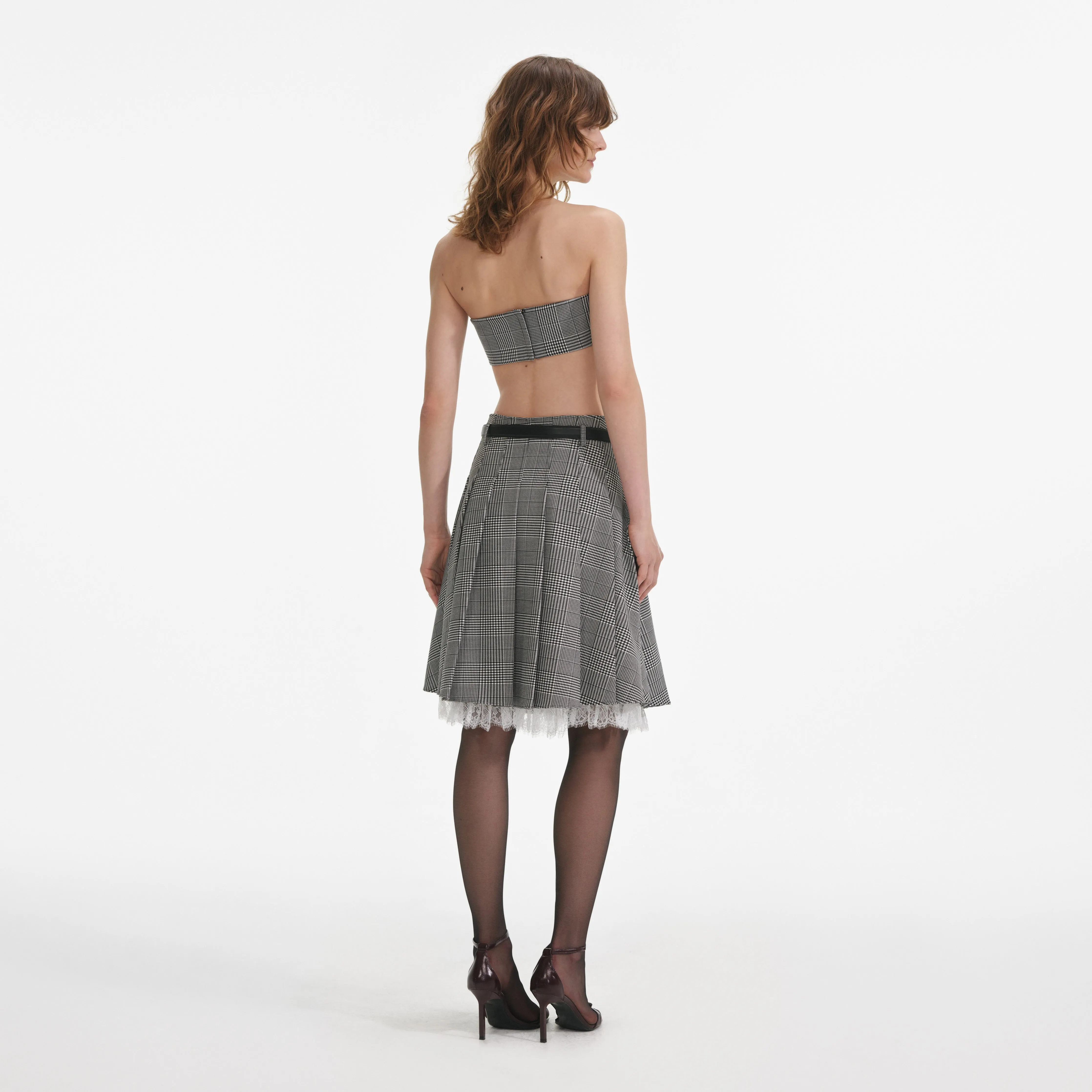 Prince Of Wales Check Pleated Midi Skirt Self Portrait