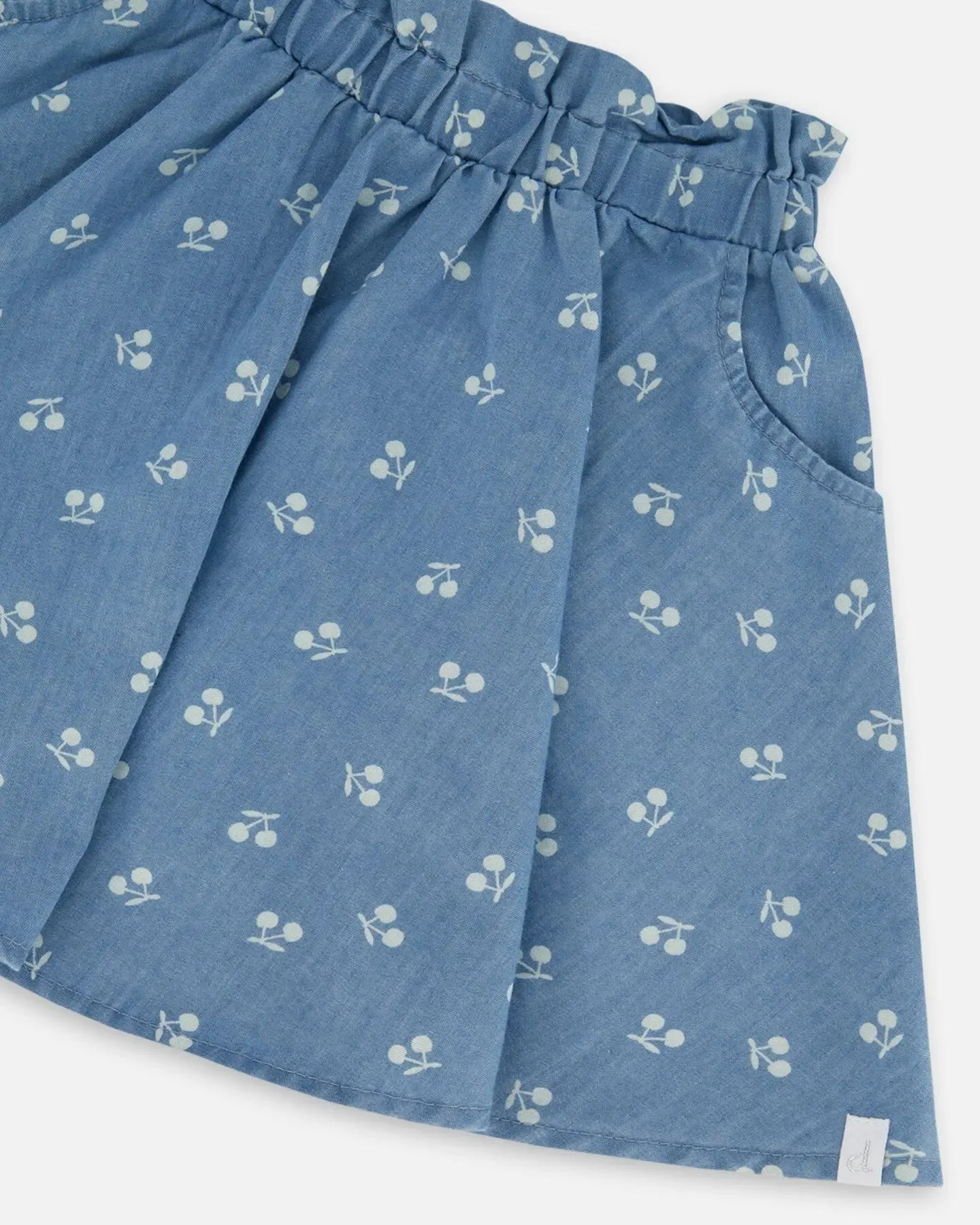 Printed Chambray Skort Blue And White Cherries