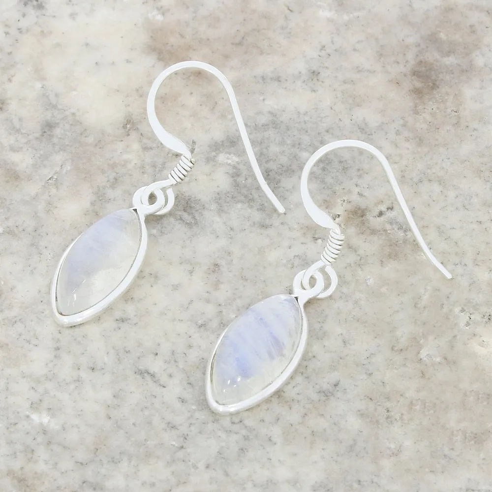 Rainbow Moonstone Sterling Silver Marquise Drop Earrings