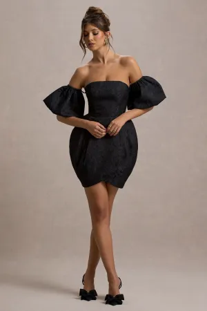 Ramone | Black Bardot Mini Dress With Tulip Hem Club L London