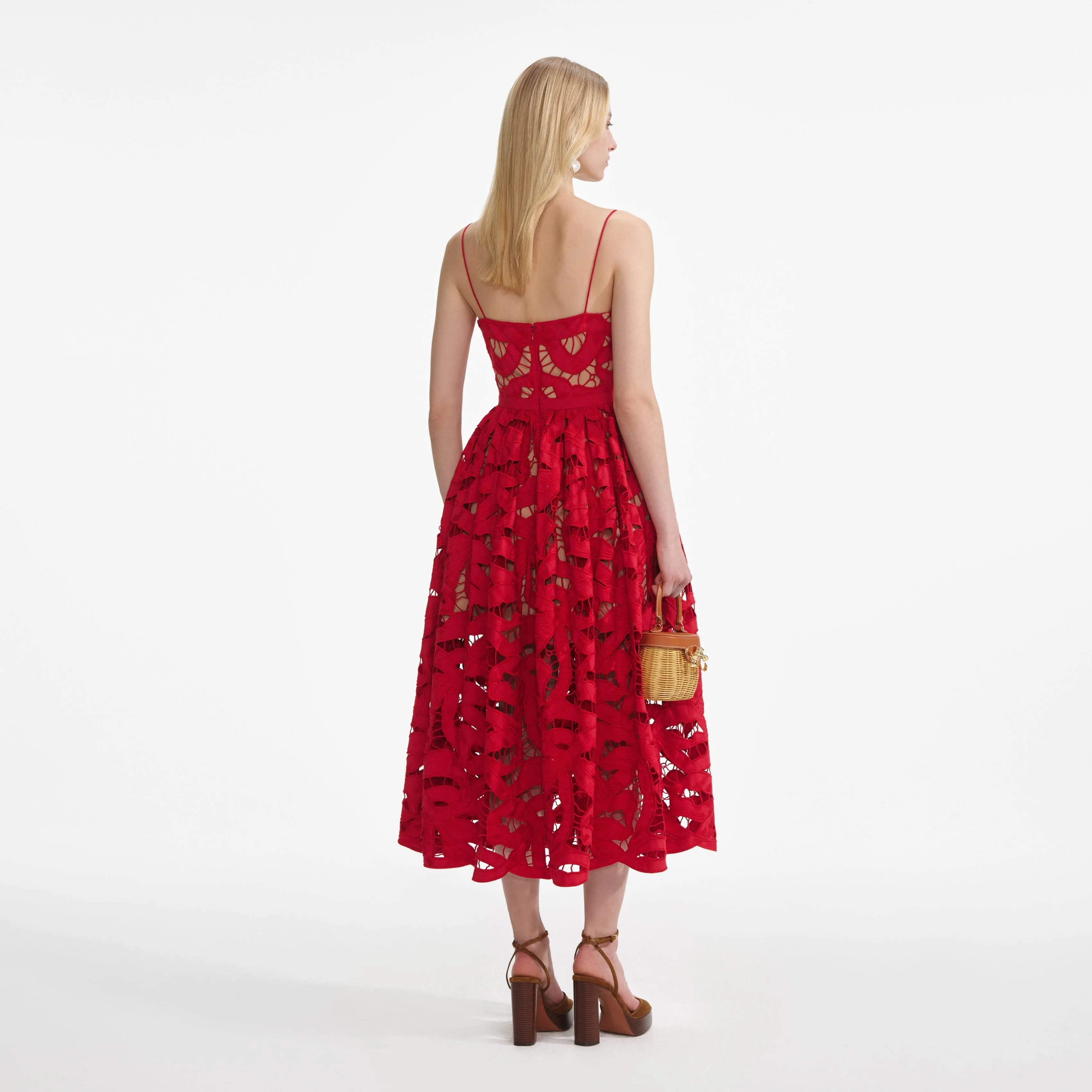 Red Bow Embroidered Midi Dress Self Portrait