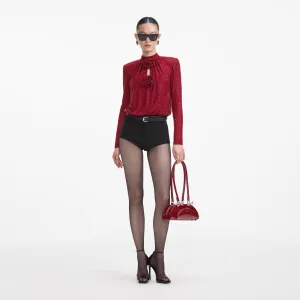 Red Rhinestone Fishnet Top Self Portrait
