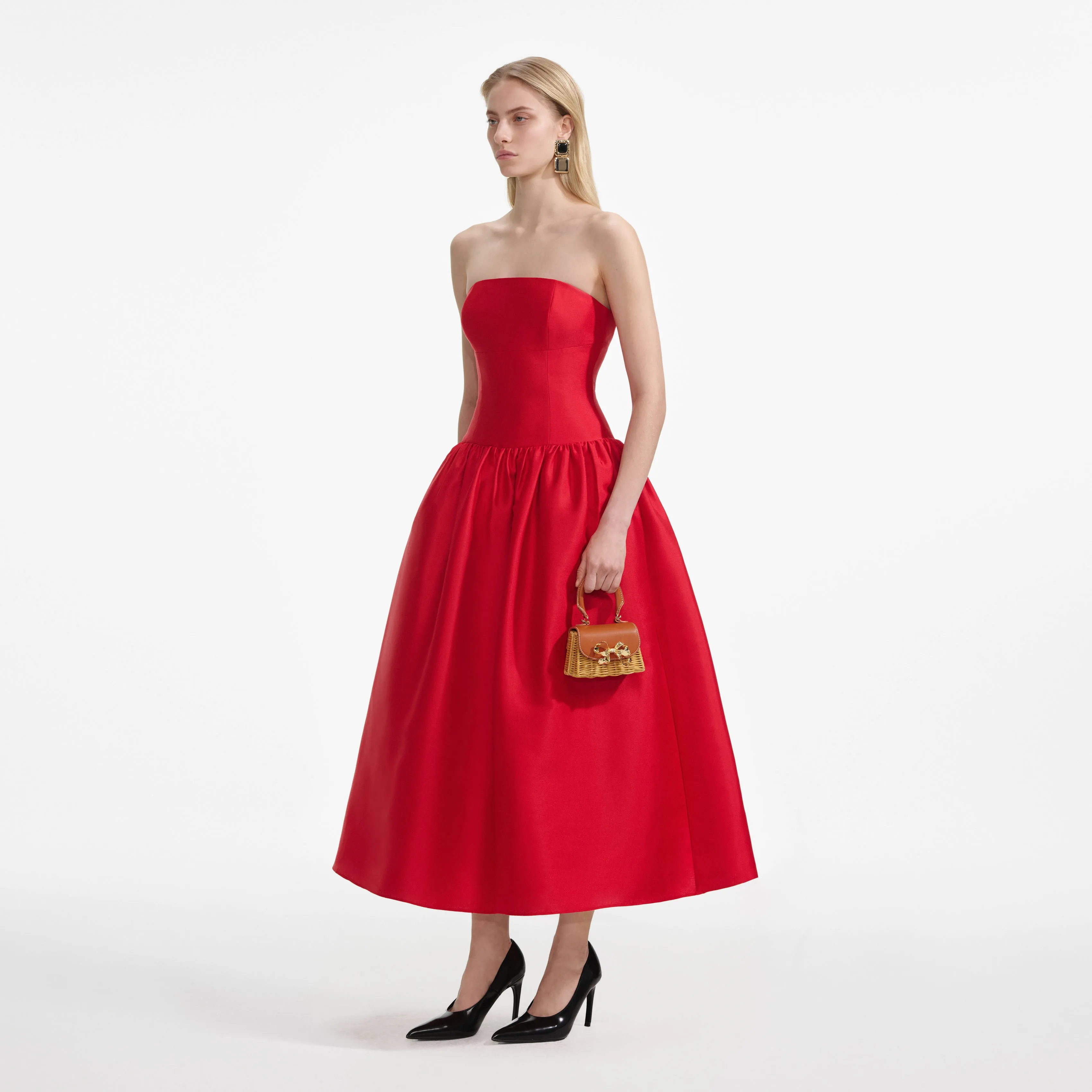 Red Taffeta Midi Dress Self Portrait