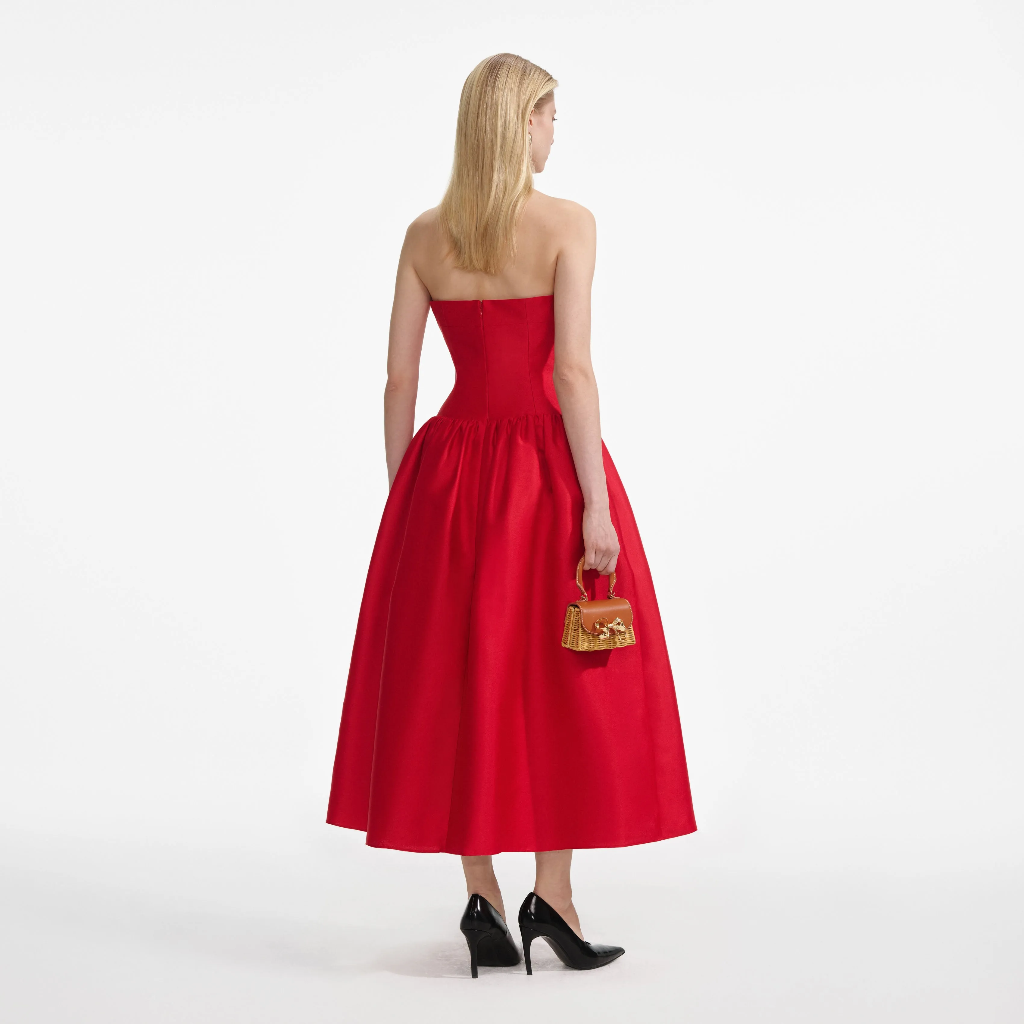 Red Taffeta Midi Dress Self Portrait