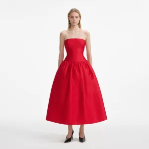 Red Taffeta Midi Dress Self Portrait