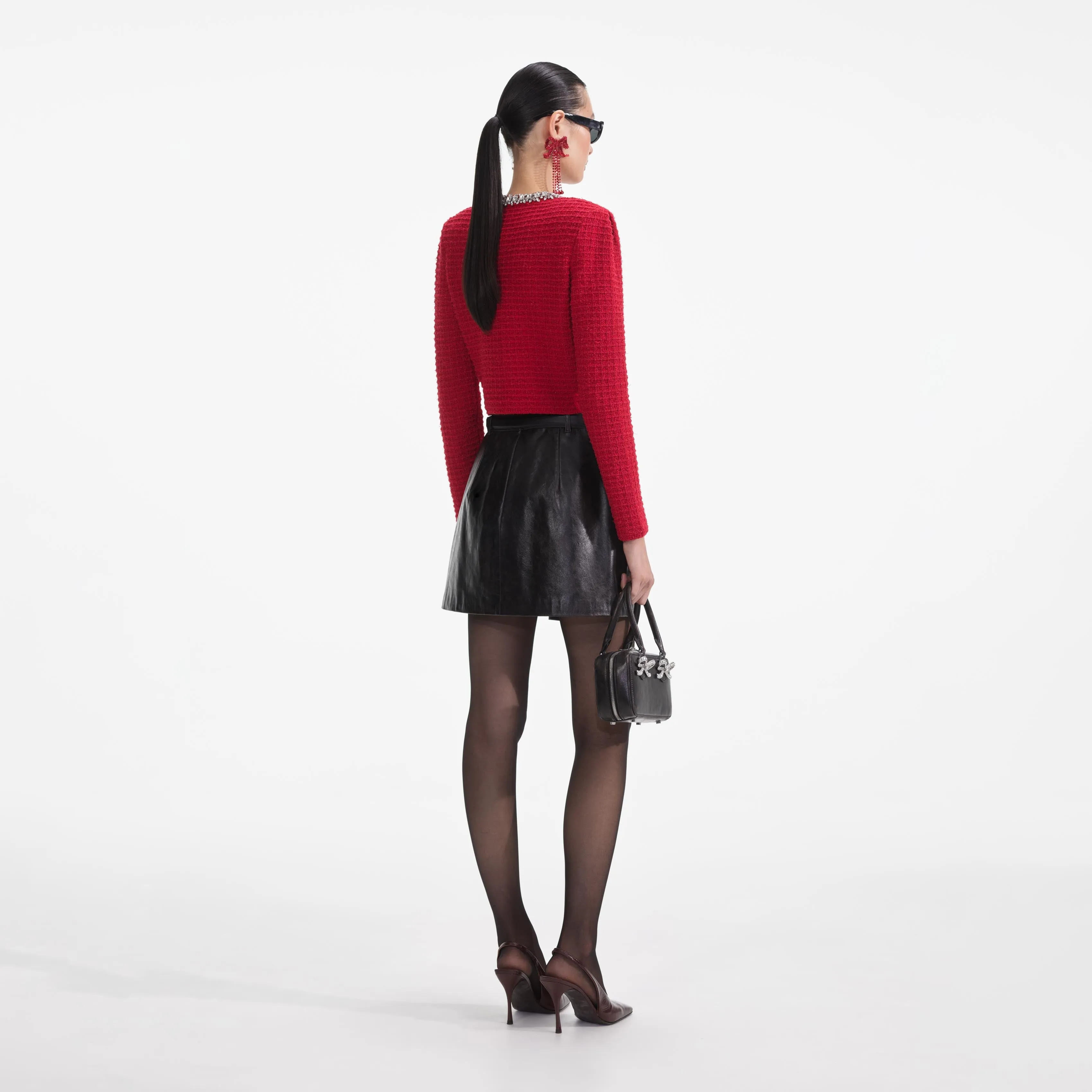 Red Textured Knit Cardigan Self Portrait
