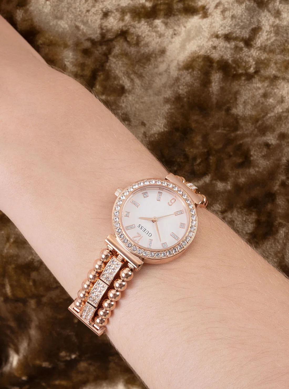 Rose Gold Beaded Glitz Gala Watch Guess