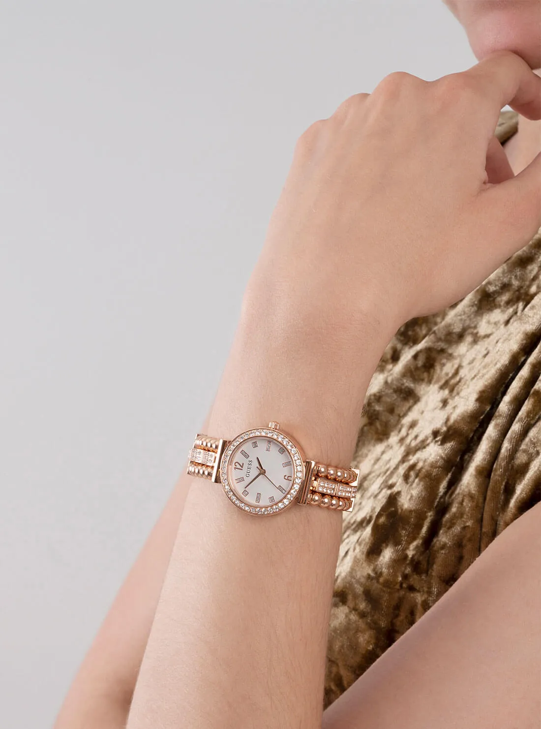 Rose Gold Beaded Glitz Gala Watch Guess