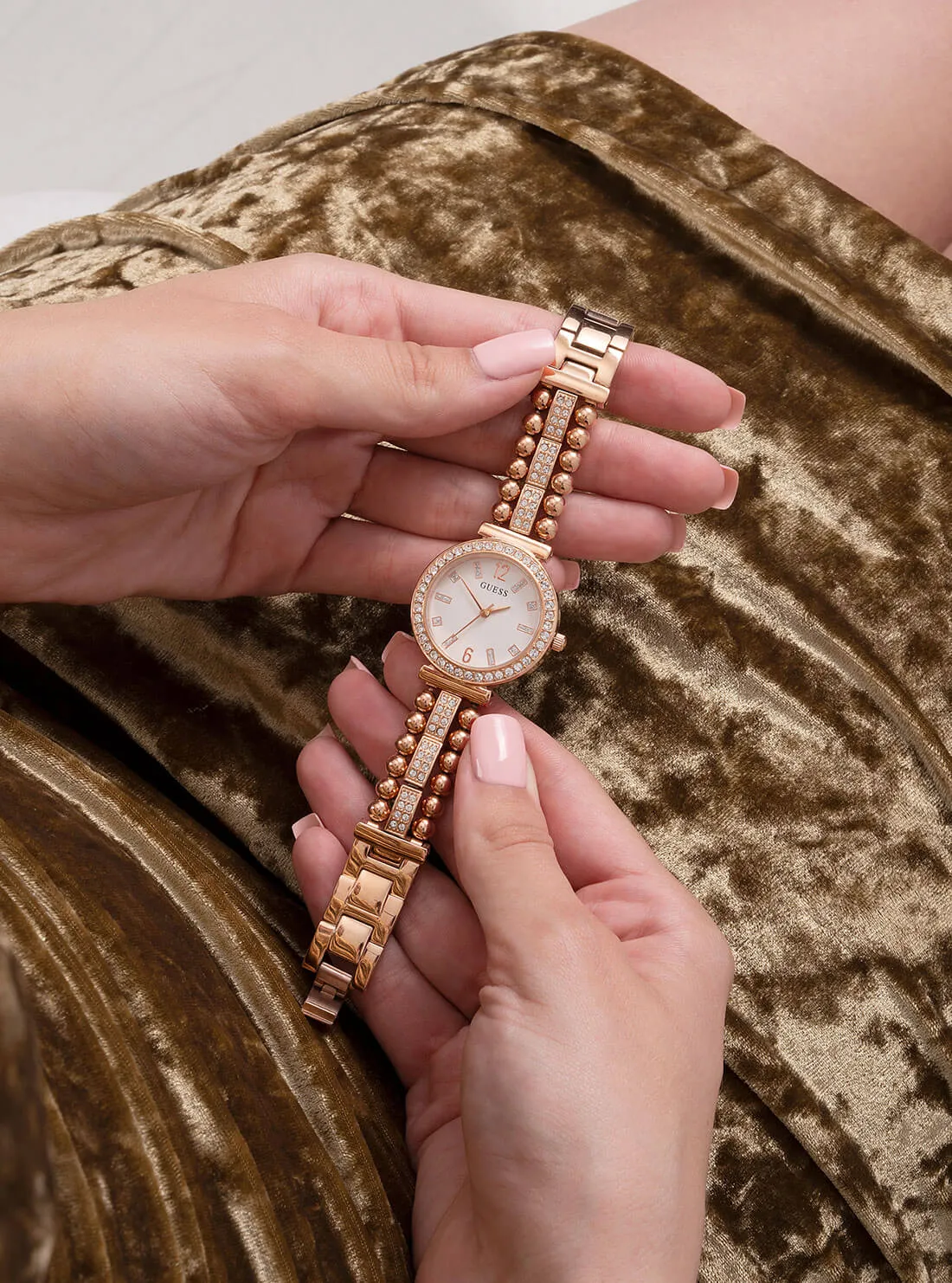 Rose Gold Beaded Glitz Gala Watch Guess