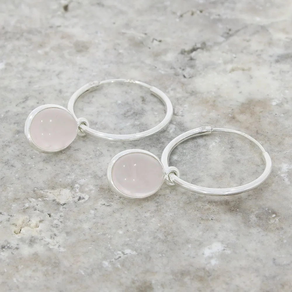 Rose Quartz Sterling Silver Hoop Earrings