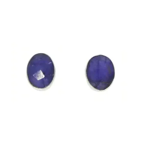 Sapphire Quartz Sterling Silver Oval Stud Earrings