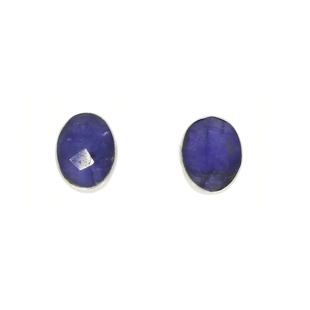 Sapphire Quartz Sterling Silver Oval Stud Earrings