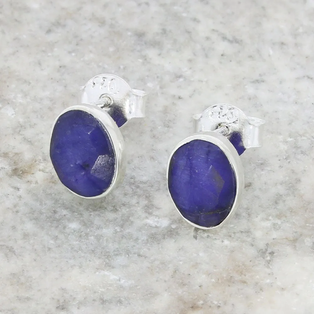 Sapphire Quartz Sterling Silver Oval Stud Earrings