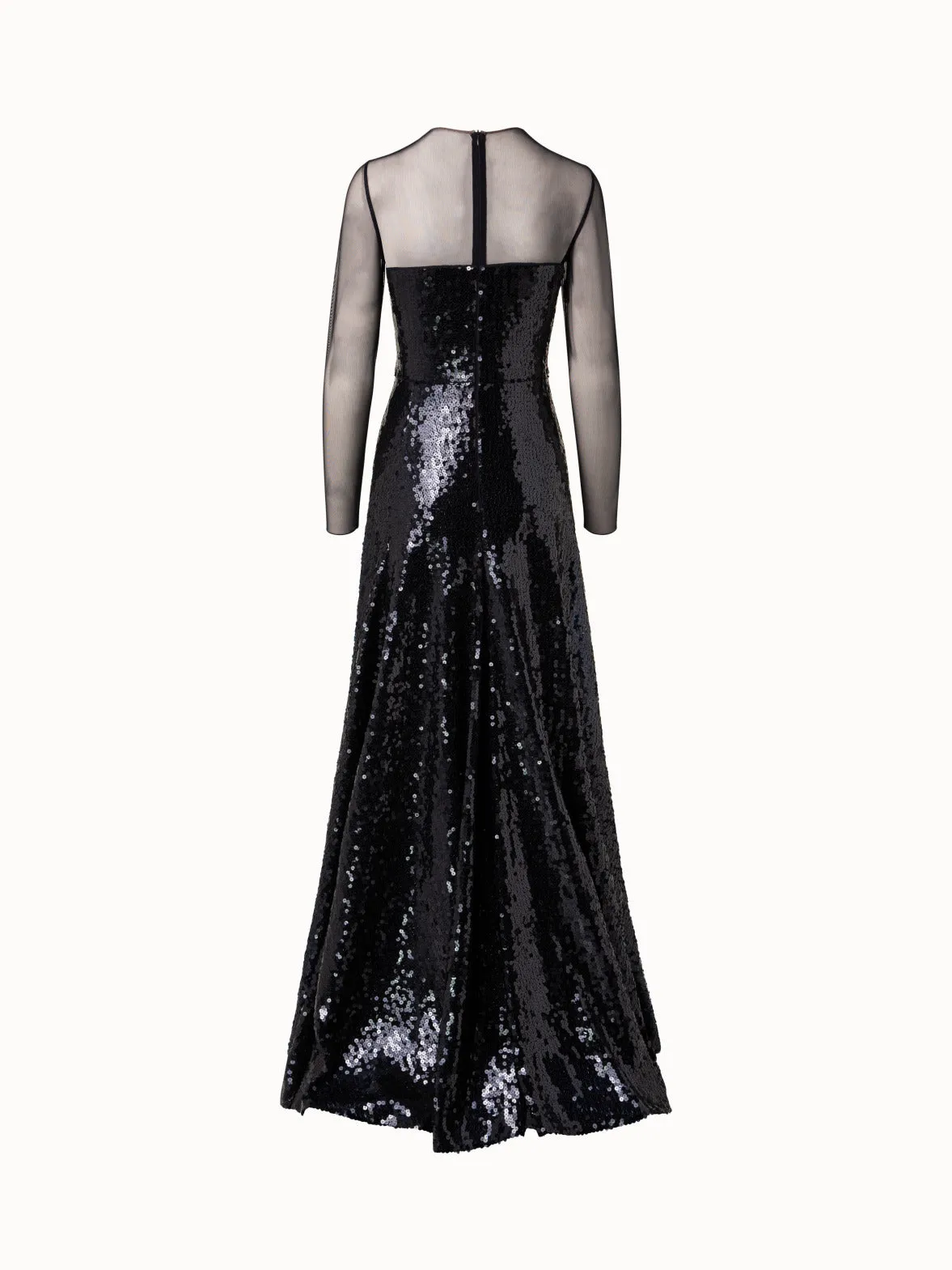 Sequins Evening Gown with Sheer Sleeves 