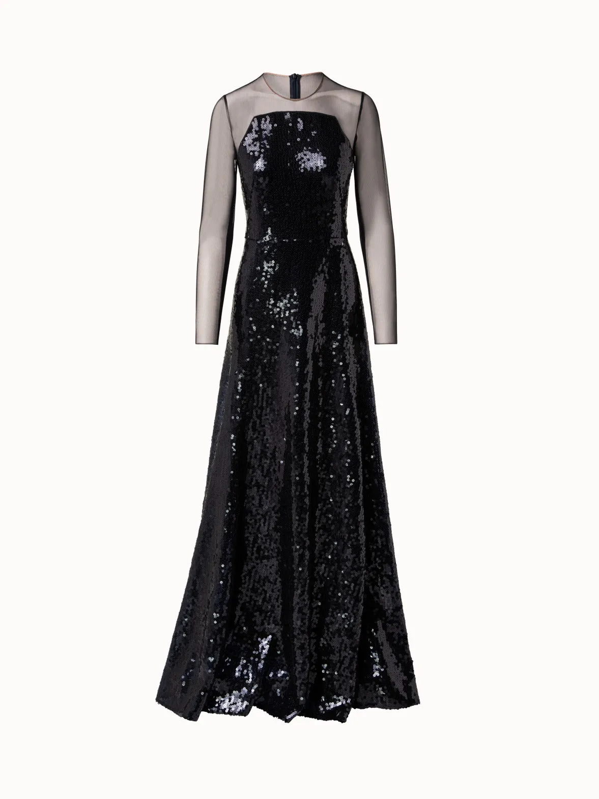 Sequins Evening Gown with Sheer Sleeves 