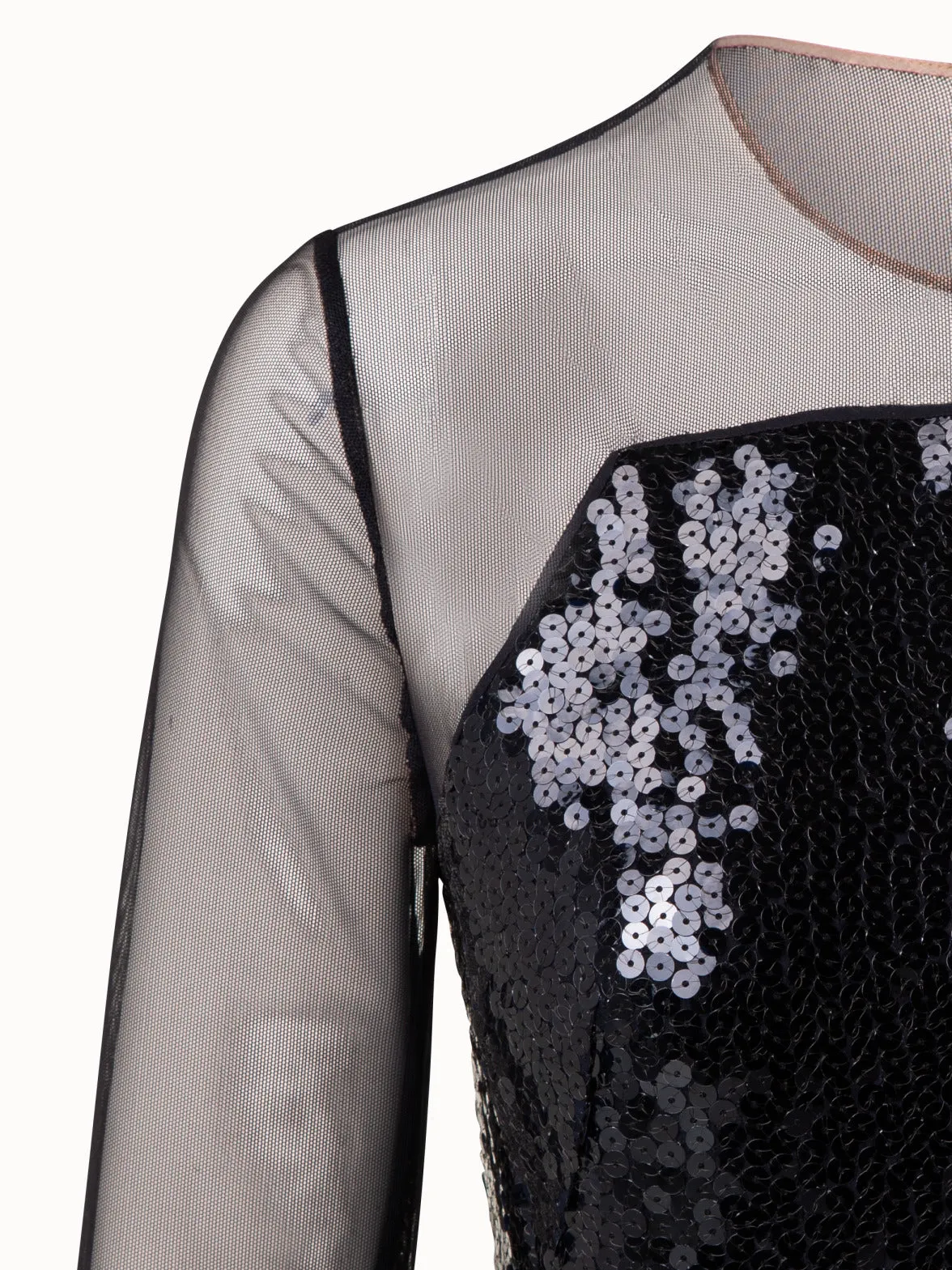 Sequins Evening Gown with Sheer Sleeves 