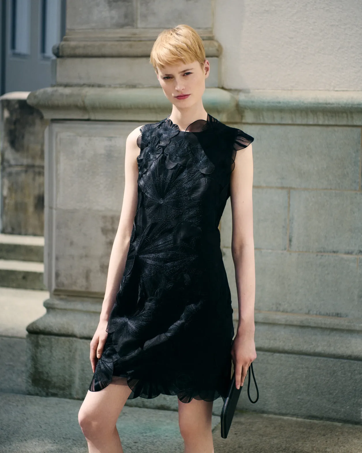 Short Sheath Dress with Poppy Embroidery 