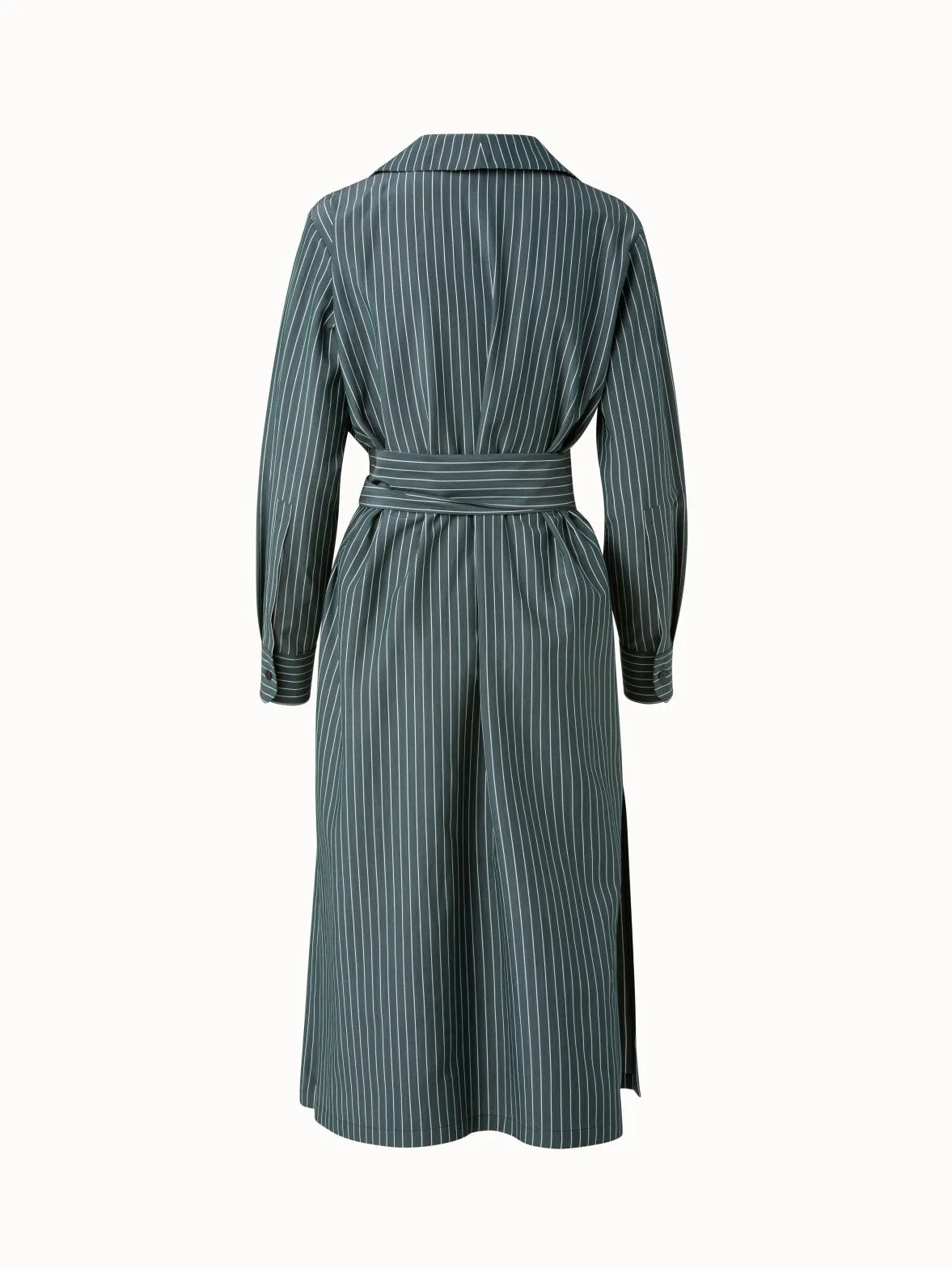 Silk Crepe Stripes Shirt Dress 