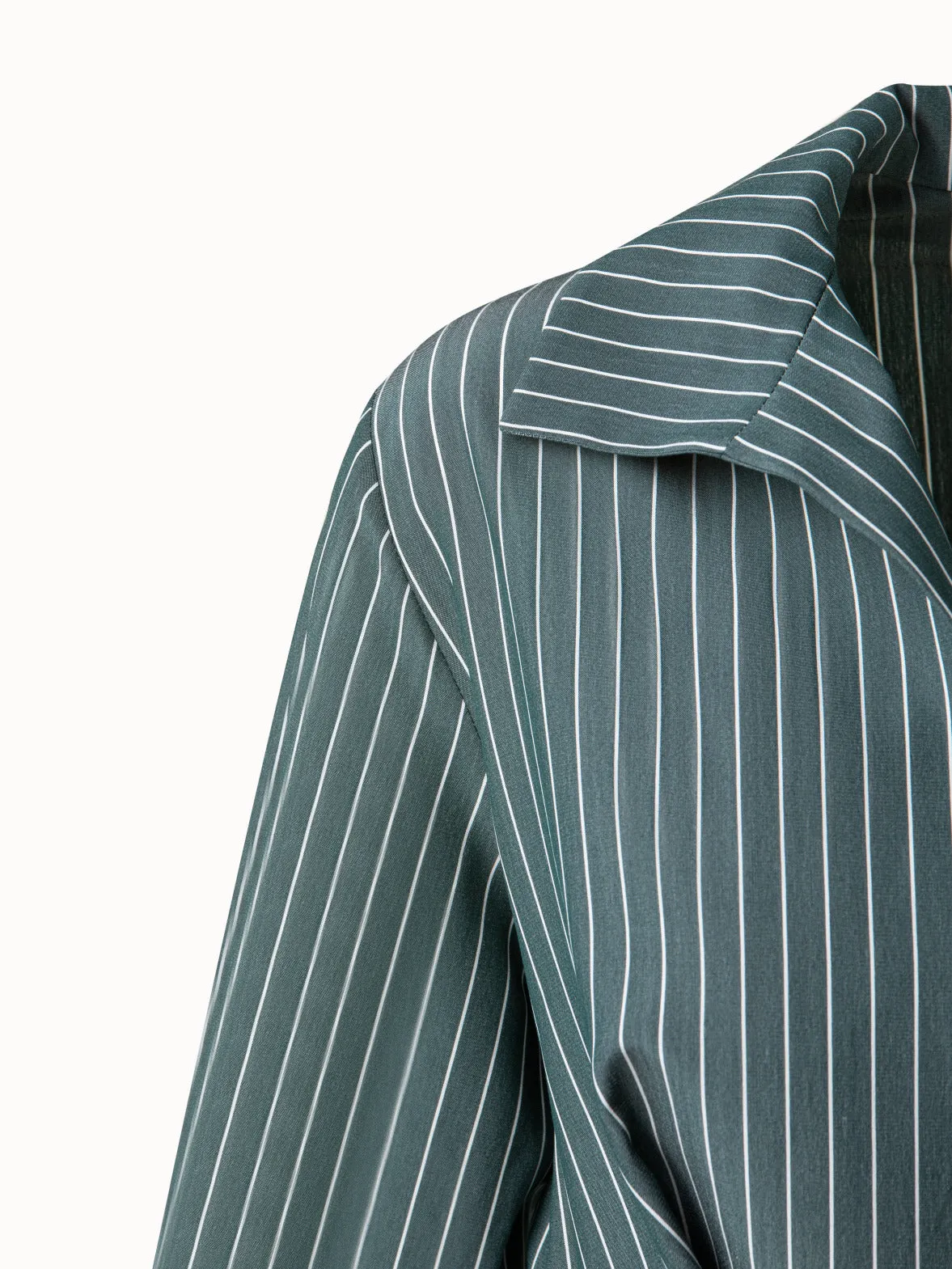 Silk Crepe Stripes Shirt Dress 