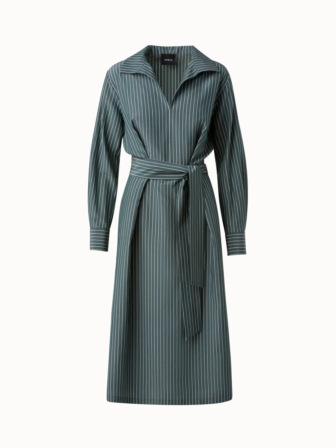 Silk Crepe Stripes Shirt Dress 