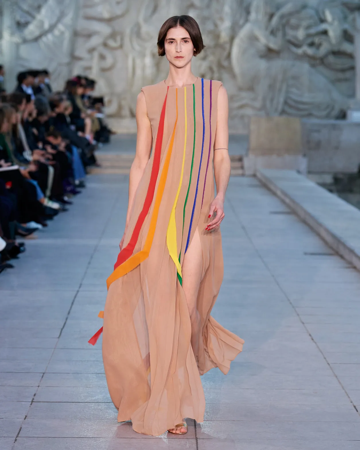 Silk Georgette Gown with Multicolor Pleats 