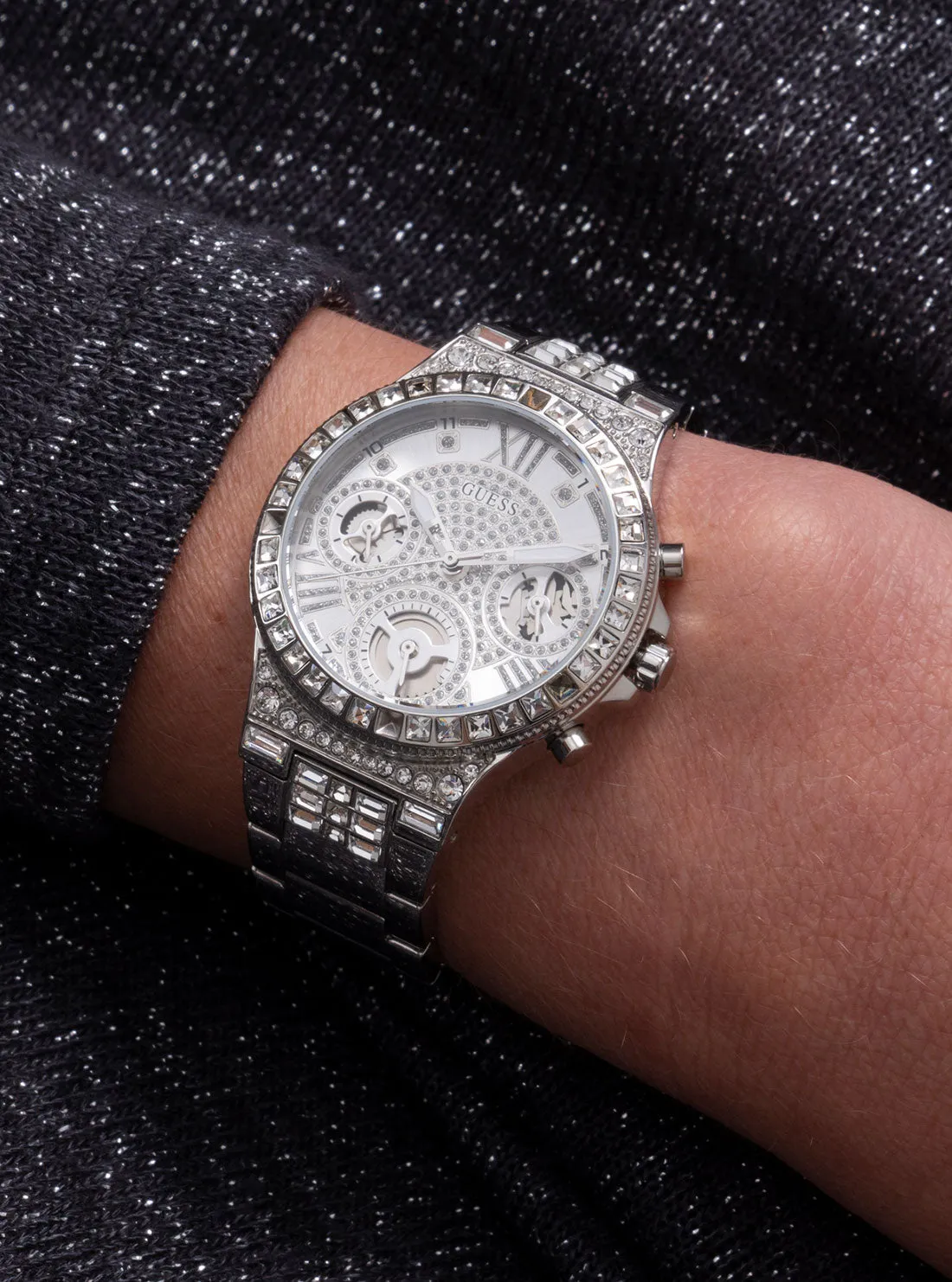 Silver Crystal Moonlight Watch Guess