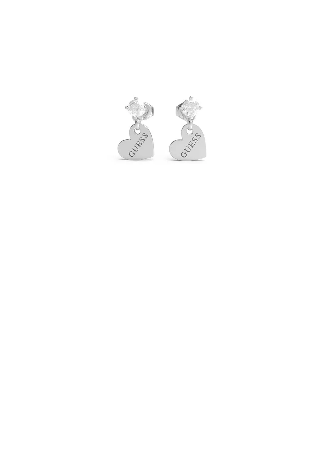 Silver Heart Logo Crystal Stud Earrings Guess