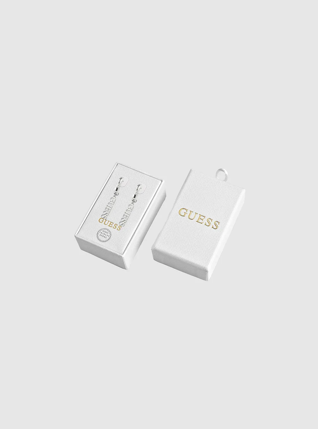 Silver Logo Huggies Earrings Guess