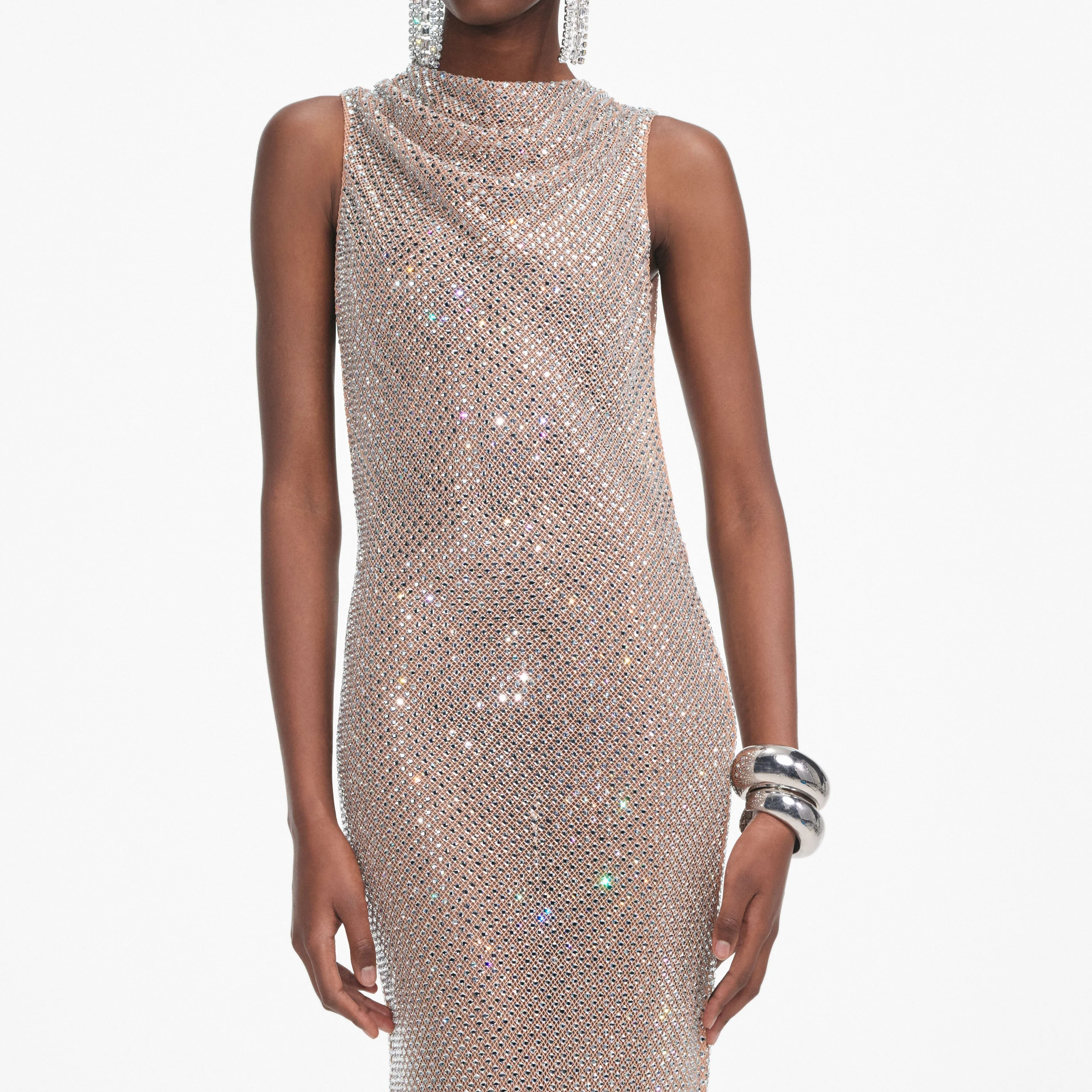 Silver Rhinestone Drape Maxi Dress Self Portrait