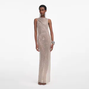 Silver Rhinestone Drape Maxi Dress Self Portrait