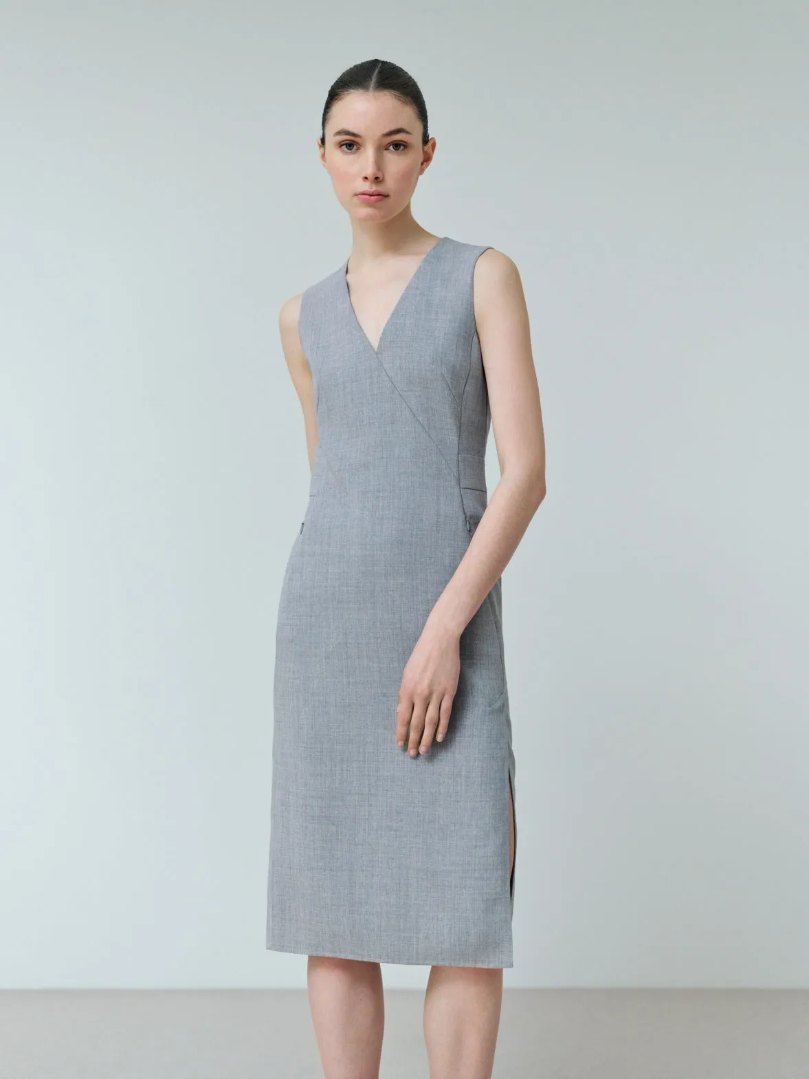 Sleeveless Wool Double-Face Sheath Dress 