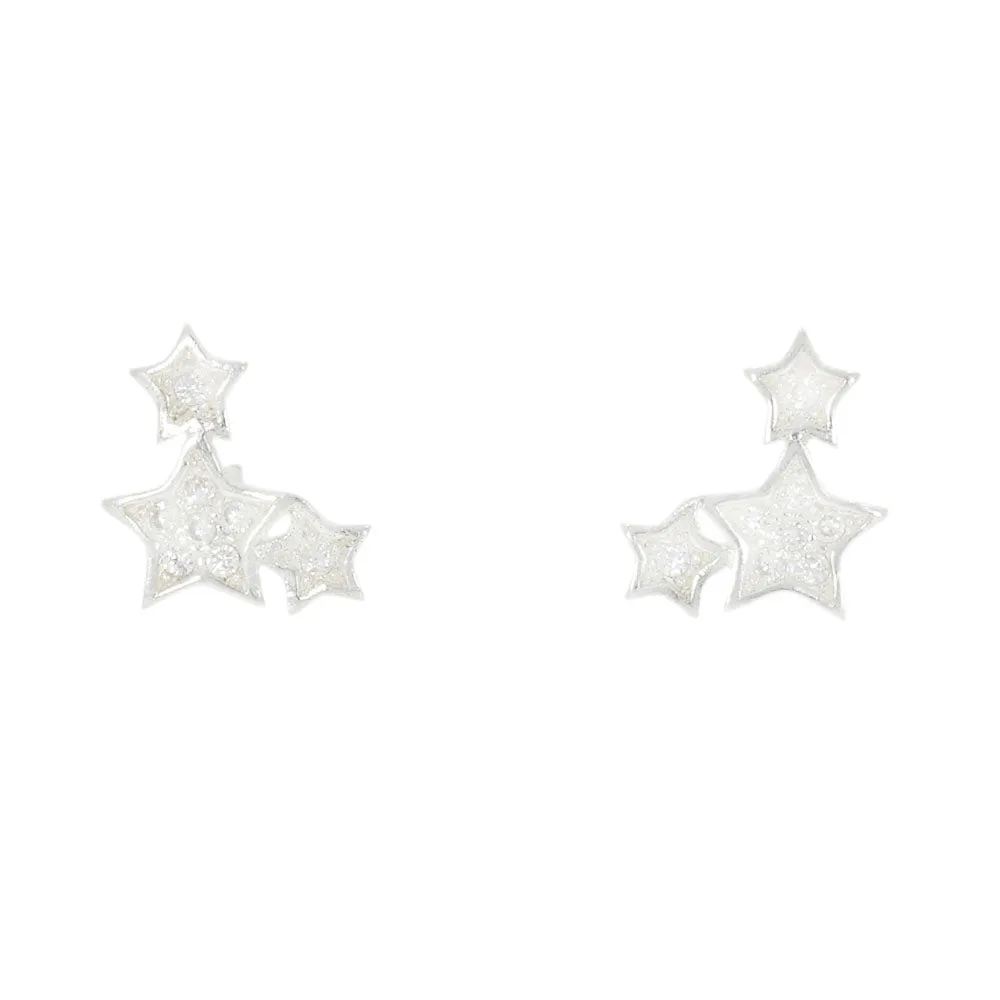 Sterling Silver Cubic Zirconia Celestial Star Stud Earrings