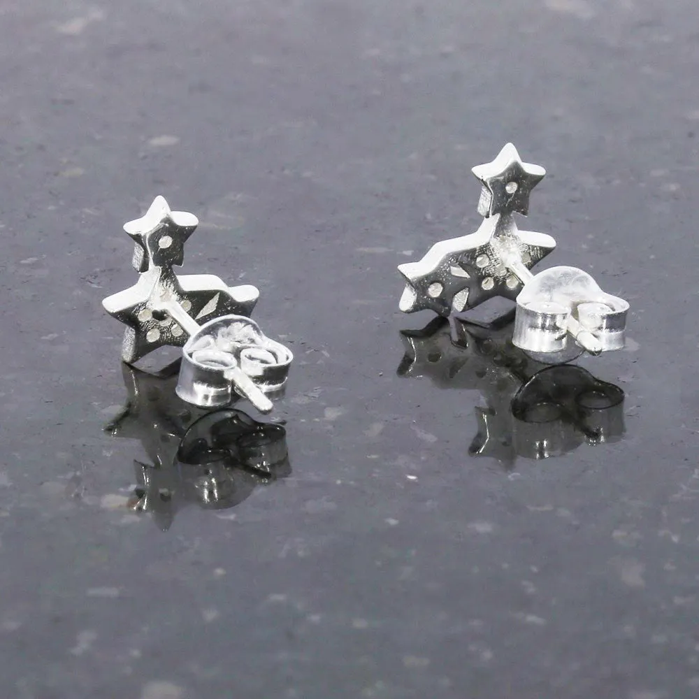 Sterling Silver Cubic Zirconia Celestial Star Stud Earrings