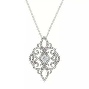 Sterling Silver Cubic Zirconia Filigree Pendant & Chain