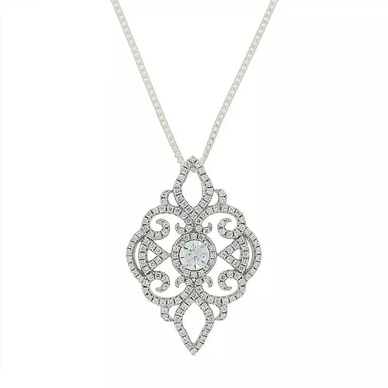 Sterling Silver Cubic Zirconia Filigree Pendant & Chain