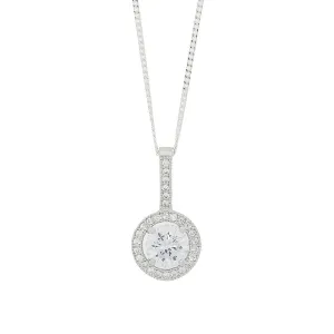 Sterling Silver Cubic Zirconia Halo Pendant & Chain
