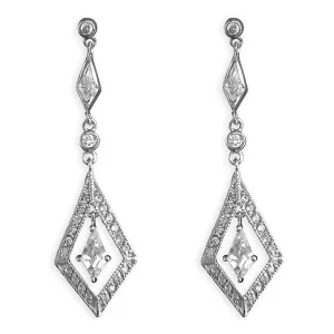 Sterling Silver Cubic Zirconia Ladies Drop Earrings