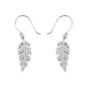 Sterling Silver Cubic Zirconia Leaf Ladies Drop Earrings