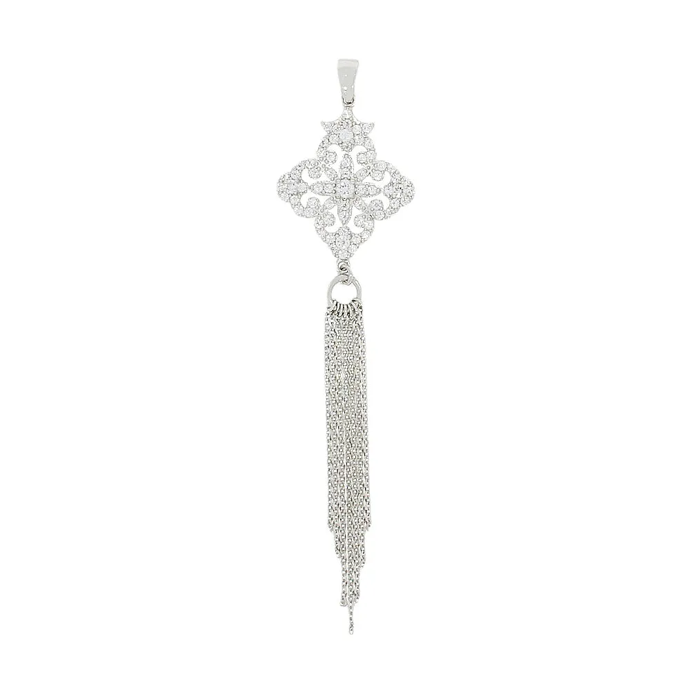Sterling Silver CZ Fancy Tassel Pendant and Chain