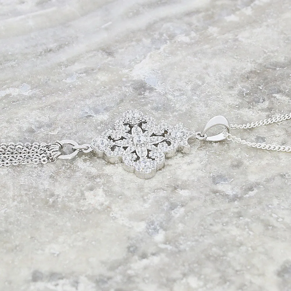 Sterling Silver CZ Fancy Tassel Pendant and Chain