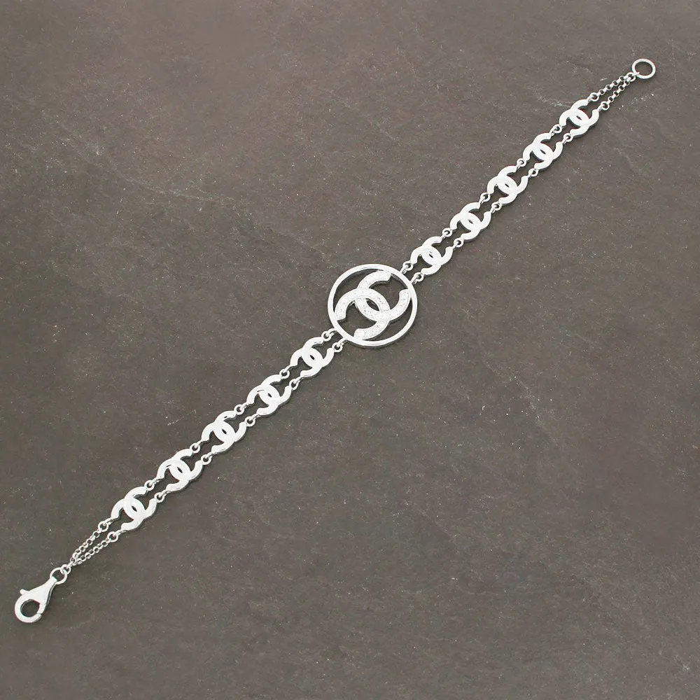 Sterling Silver Double C Cubic Zirconia Link Bracelet GVL049