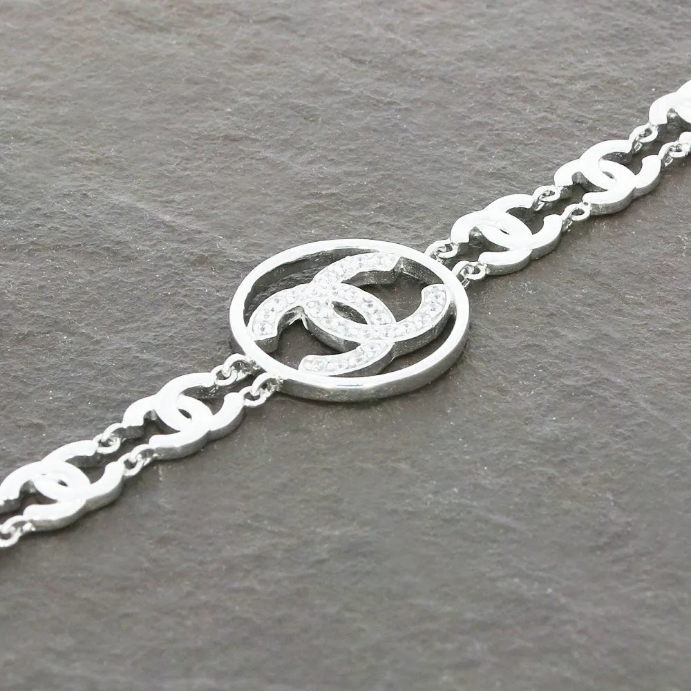 Sterling Silver Double C Cubic Zirconia Link Bracelet GVL049