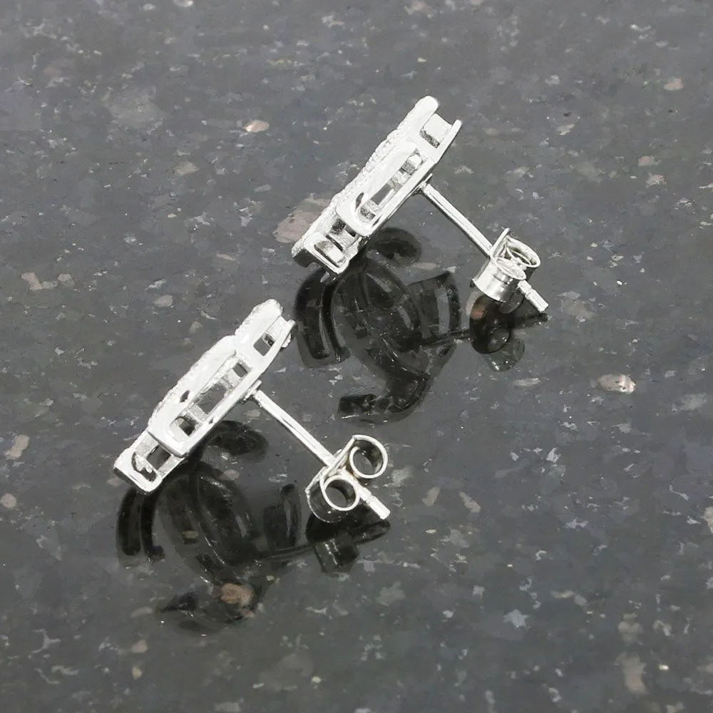 Sterling Silver Double C Cubic Zirconia Stud Earrings GVL048