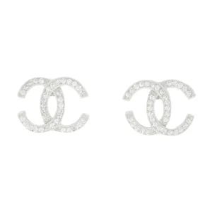 Sterling Silver Double C Cubic Zirconia Stud Earrings GVL048