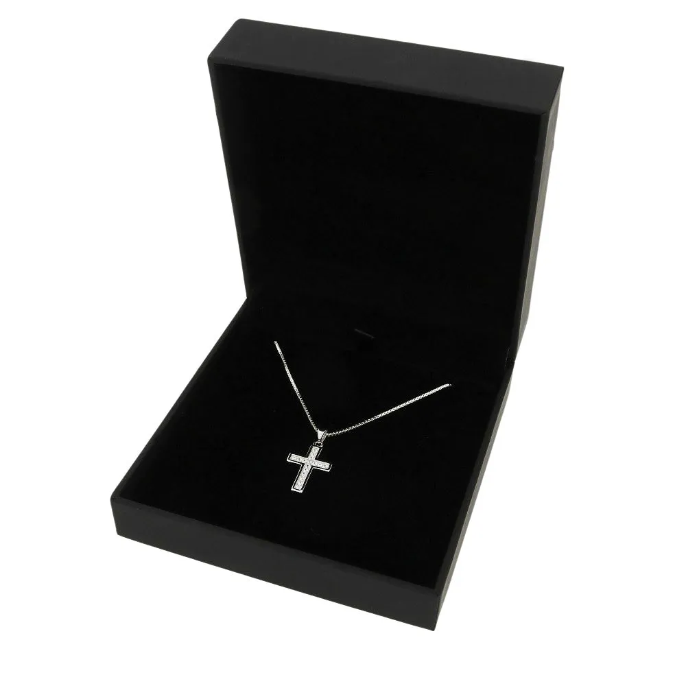 Sterling Silver Ladies CZ Cross Pendant & Chain