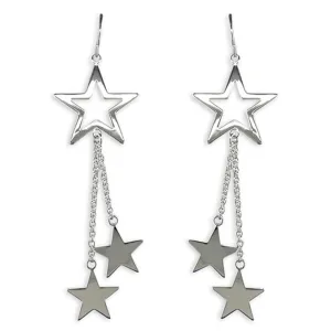 Sterling Silver Ladies Star Drop Earrings