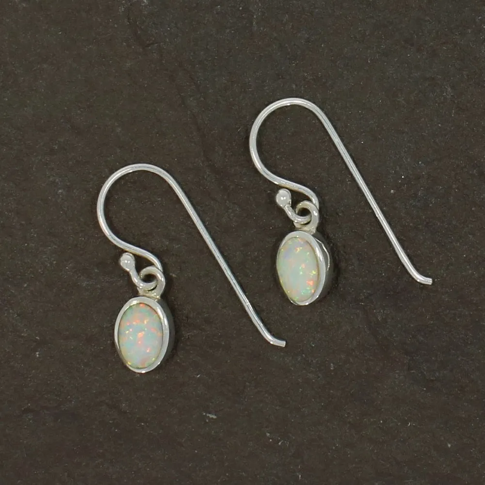 Sterling Silver Opalique Ladies Small Oval Drop Earrings