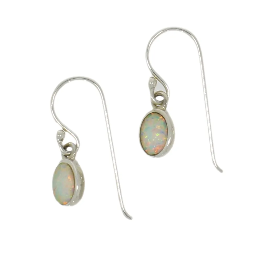 Sterling Silver Opalique Ladies Small Oval Drop Earrings
